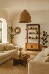 salon mediterraneo con estanteria diseño