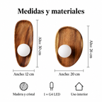 Aplique de madera y cristal · medidas