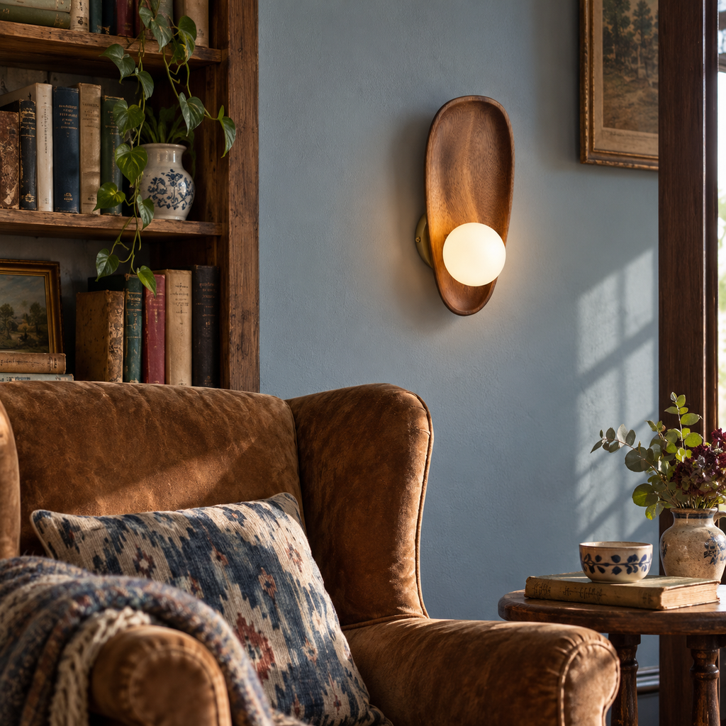 Aplique de pared Wabi Lumiere de madera y cristal