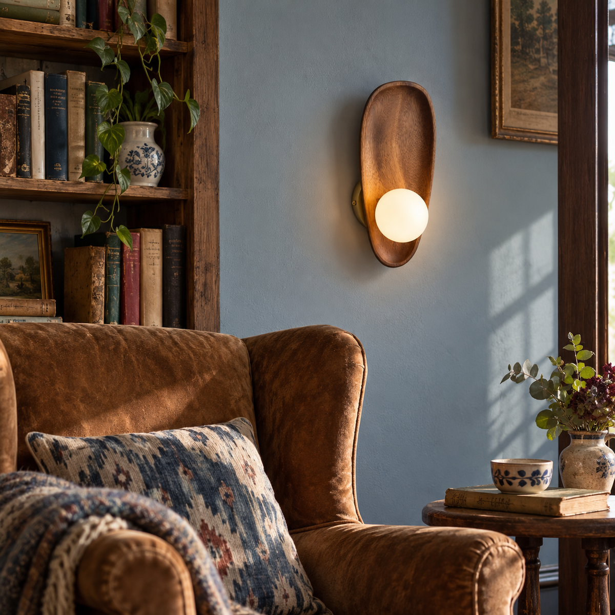 Aplique de pared Wabi Lumiere de madera y cristal