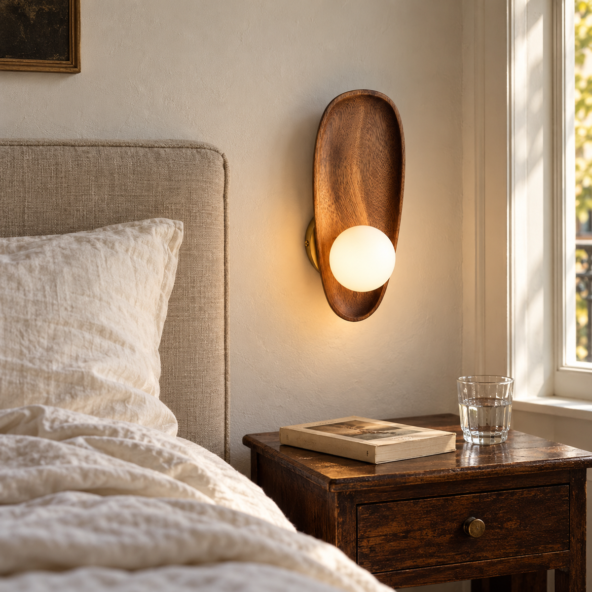 Aplique de pared Wabi Lumiere de madera y cristal