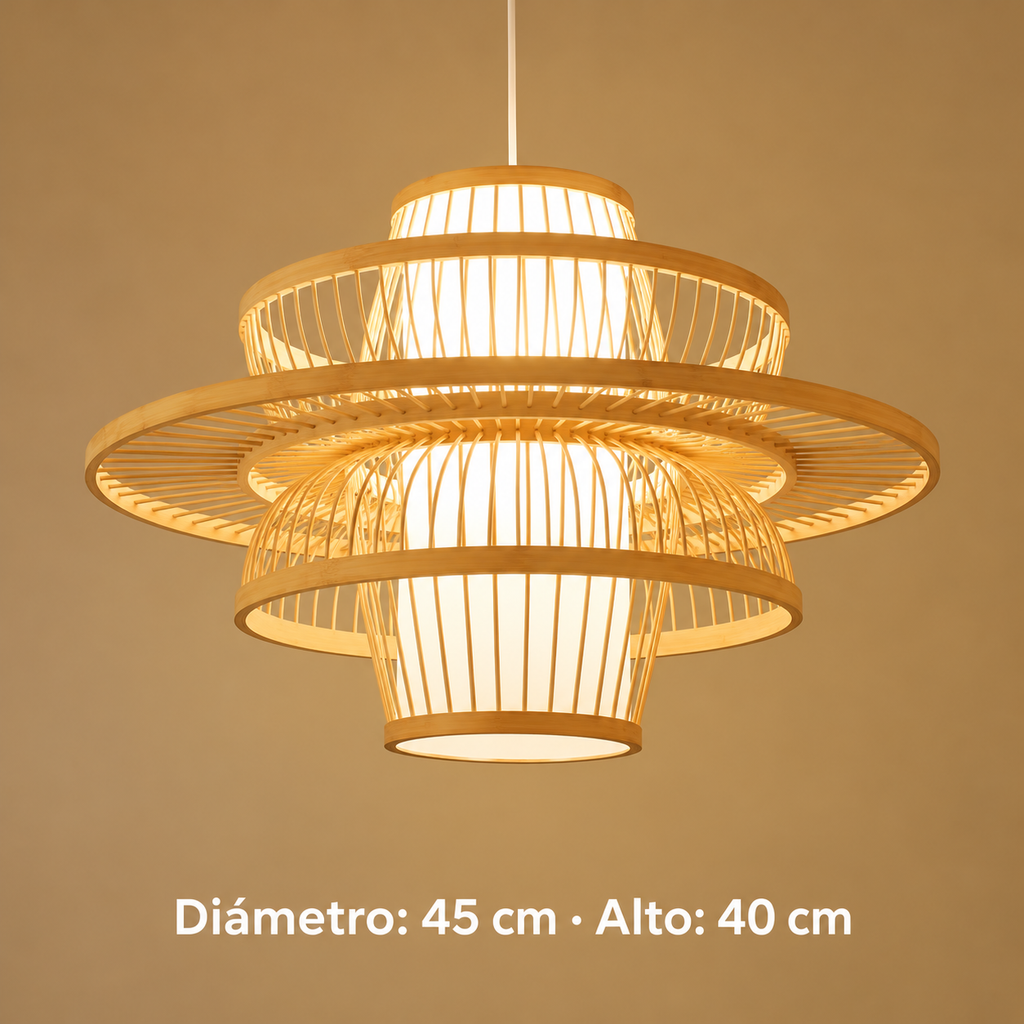 Lámpara de bambú: diámetro 45 cm, cable blanco