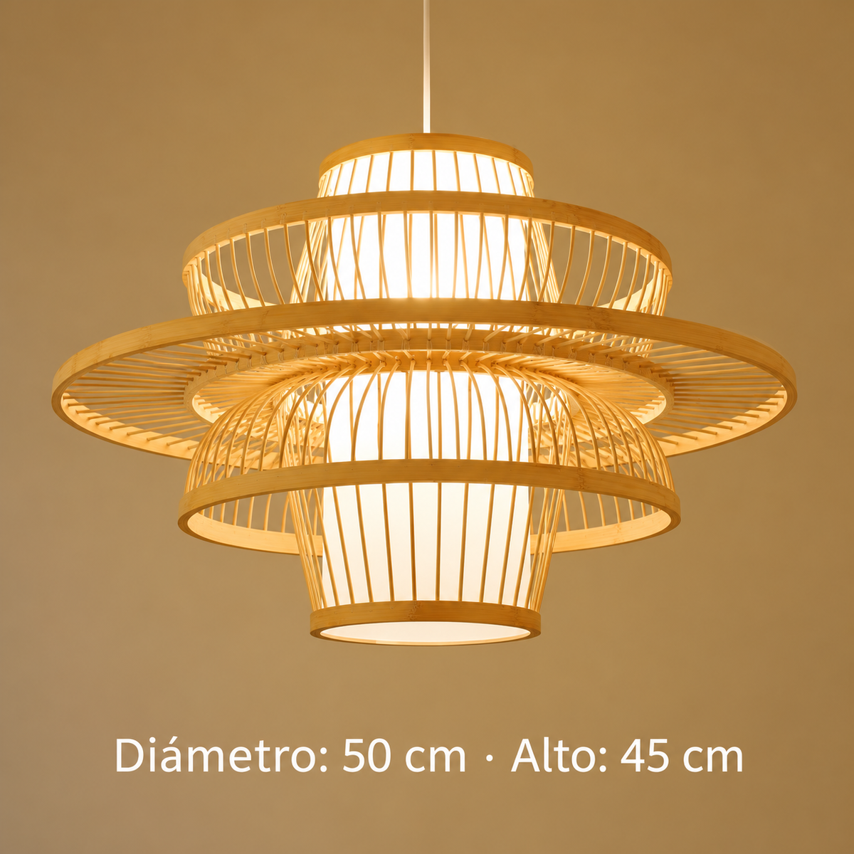 Lámpara de bambú: diámetro 50 cm, cable blanco