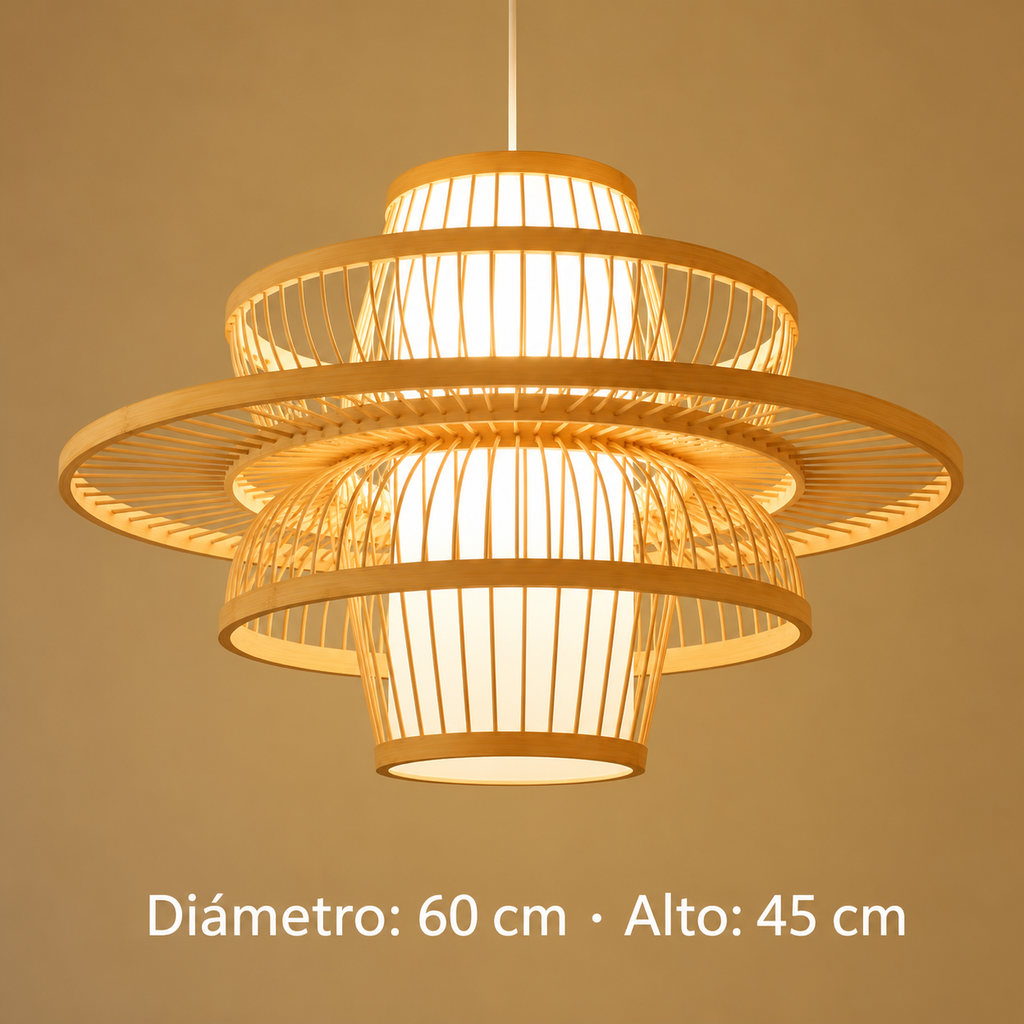 Lámpara de bambú: diámetro 60 cm, cable blanco