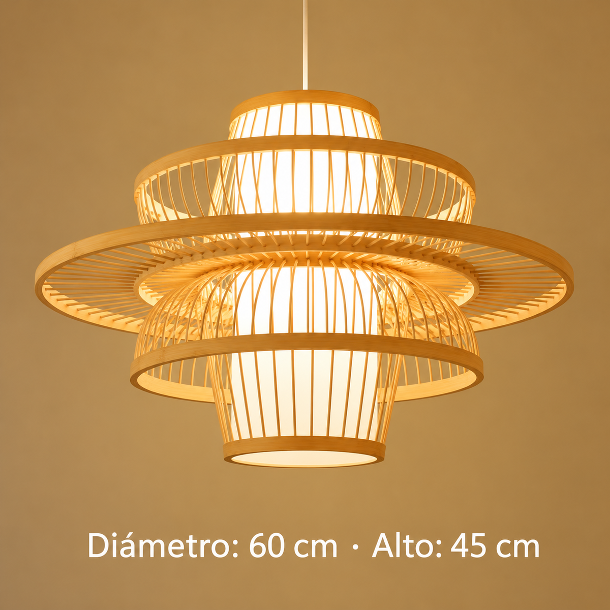 Lámpara de bambú: diámetro 60 cm, cable blanco
