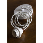 Cable textil blanco, florón y portalámparas