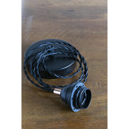 Cable textil negro, florón y portalámparas