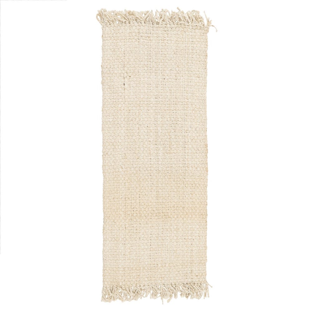 Alfombra Denia Crema de yute, 70 x 170 cm, vista completa con flecos