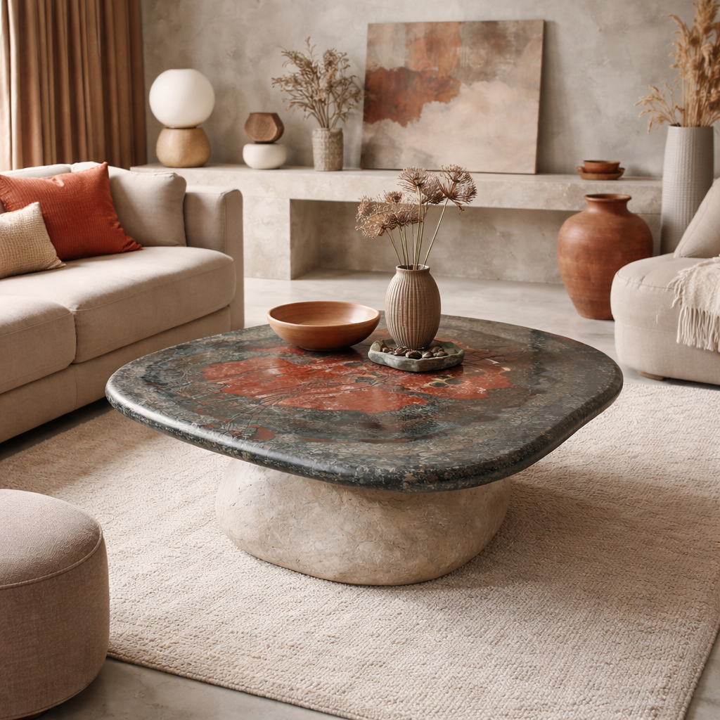 mesa escultorica estuco marmol en salon