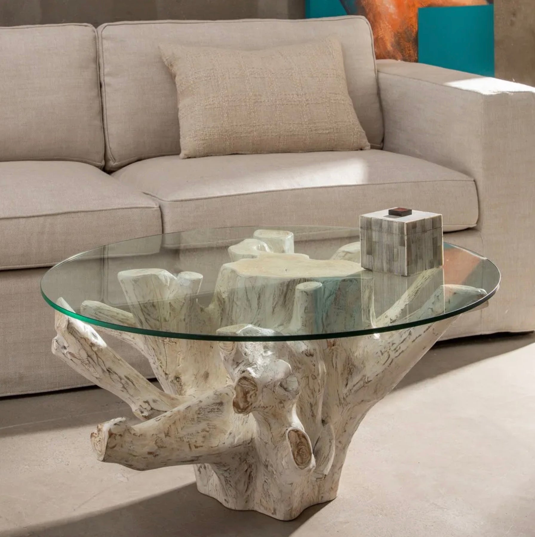 Mesa de centro Madera Raices Blanca