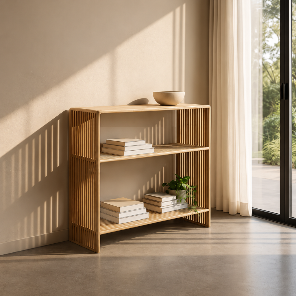 Mueble de teca Nébula en un interior con luz natural