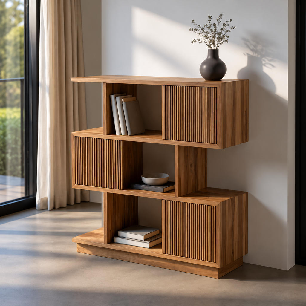 Mueble de teca Senda en un interior con luz natural