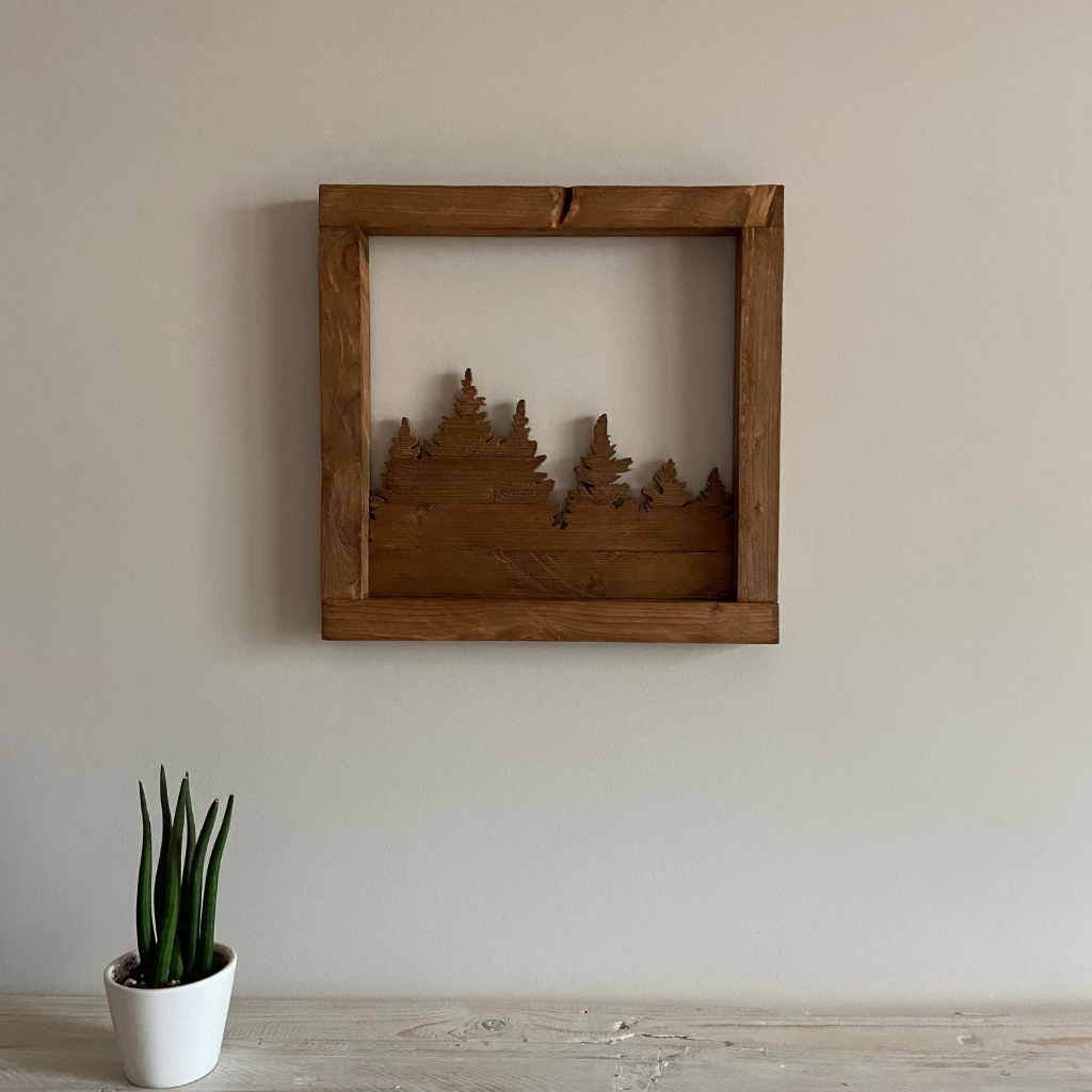 Cuadro Bosque de Pinos - Decoración  de madera artesanal