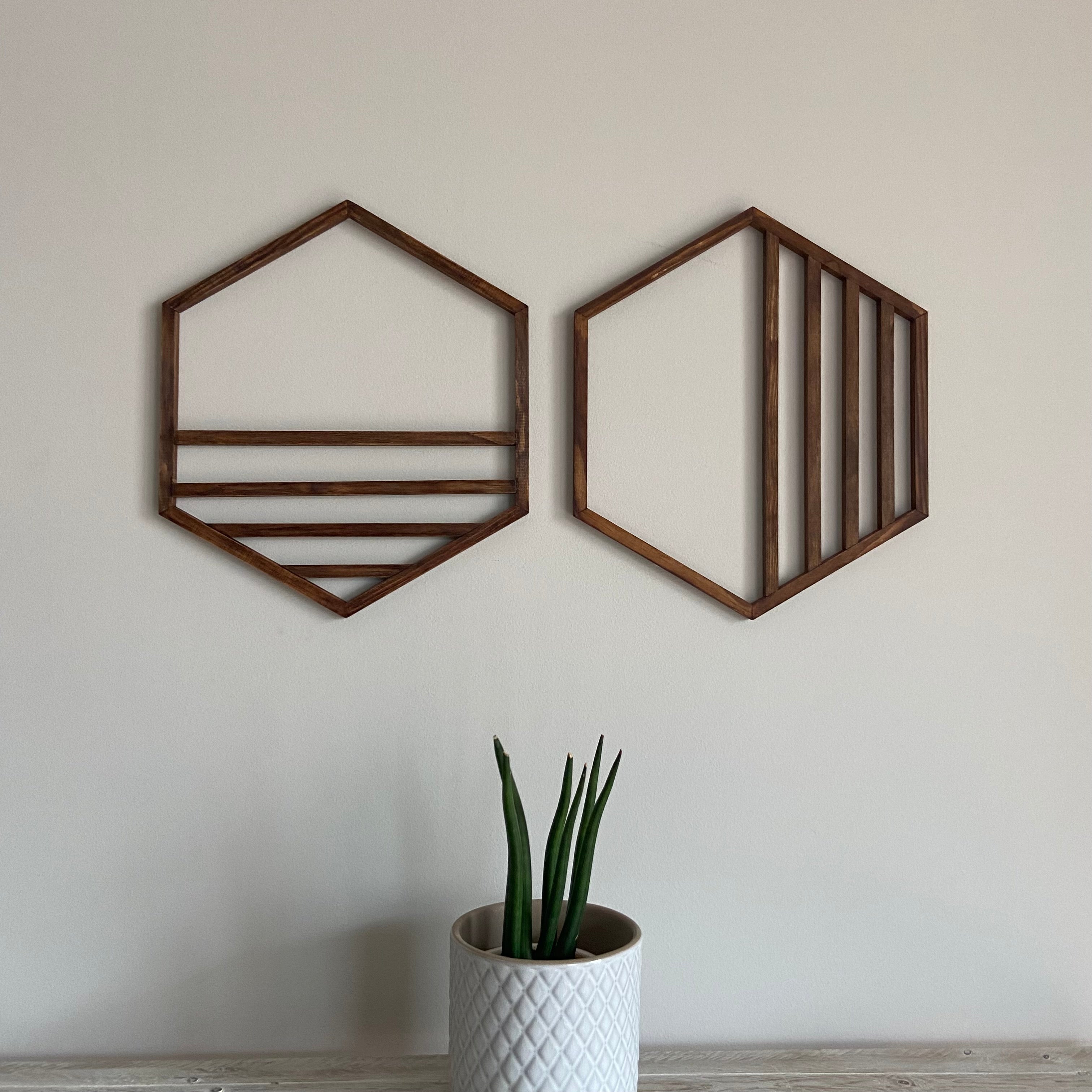 Pareja de Hexágonos Geométricos- Decoración de madera artesanal