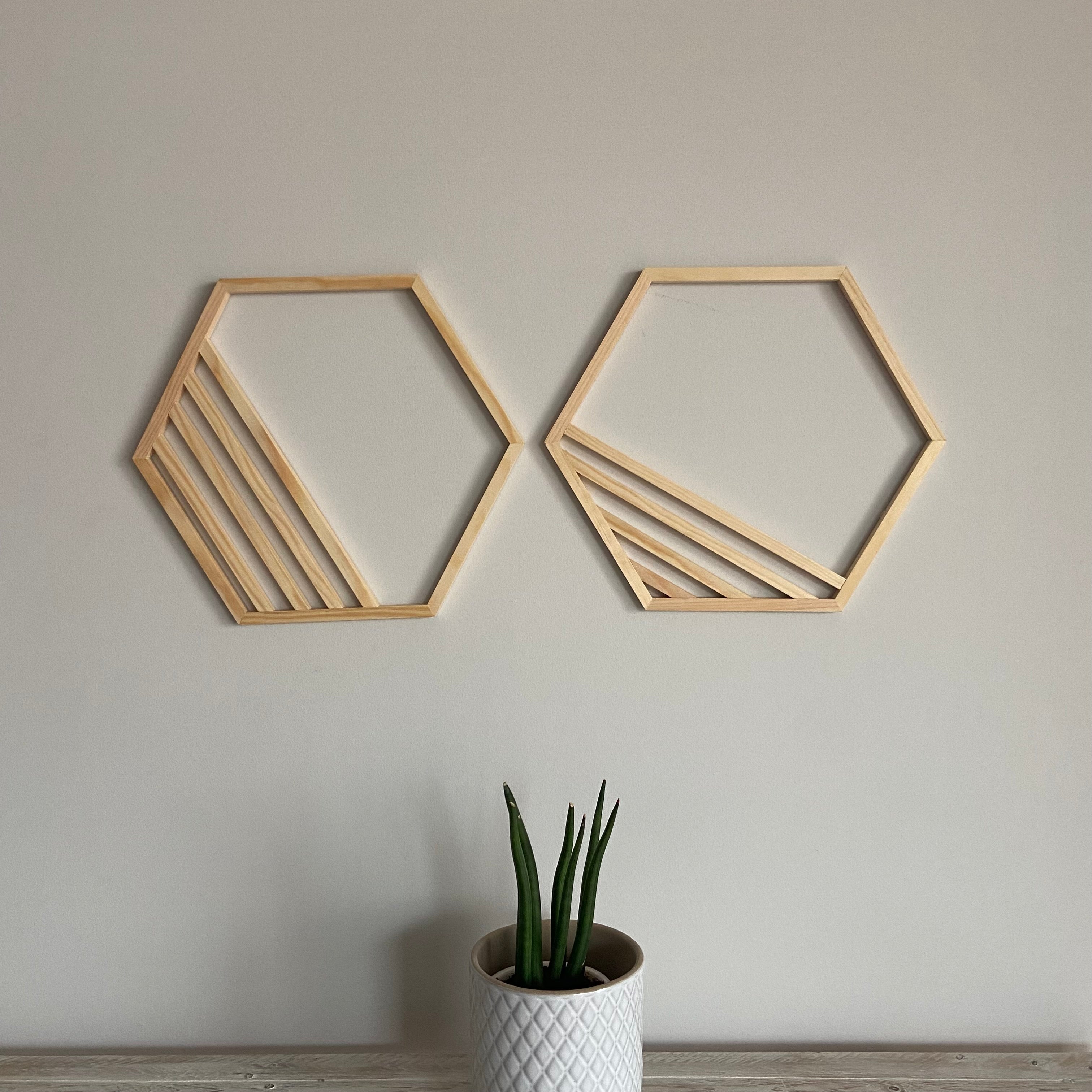 Pareja de Hexágonos Geométricos- Decoración de madera artesanal