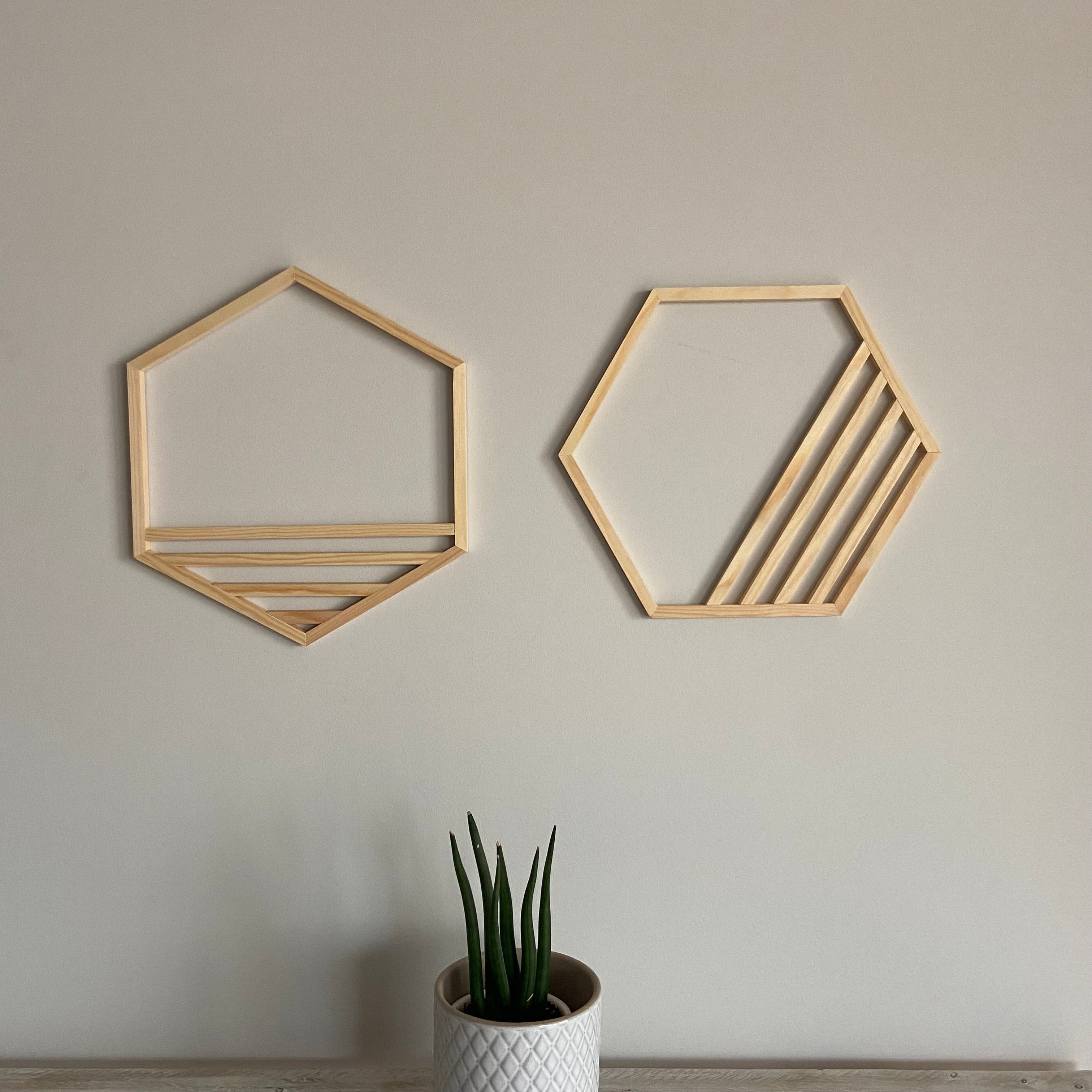 Pareja de Hexágonos Geométricos- Decoración de madera artesanal